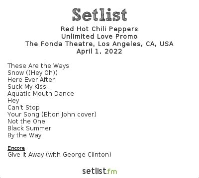 Red Hot Chili Peppers Play Surprise Record Release Show In LA Setlist Fm