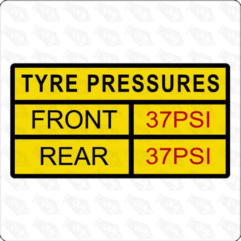 Tyre Pressure Stickers Printed With Your Own Pressures Vinyl Cut