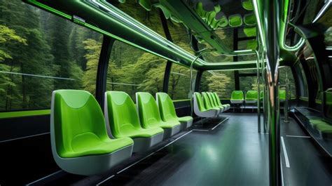 Premium AI Image | Futuristic Electric Bus Interior Curved Design Green Seating