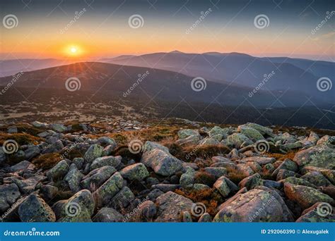 Stunning Autumn Sunrise In Karkonosze National Park Stock Photo Image