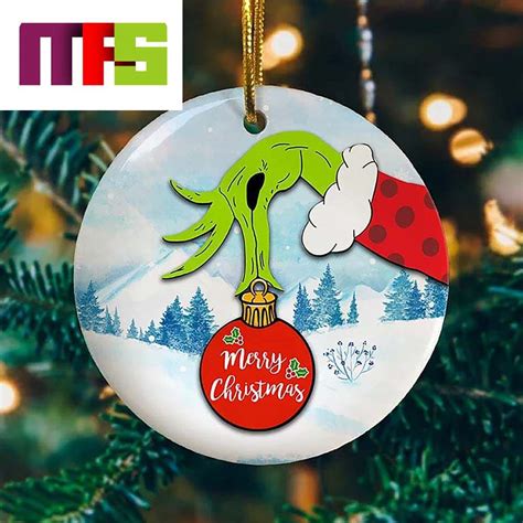 Grinch Hand Holding Merry Christmas Ornaments Custom Xmas Tree Decorations 2023 Masteez