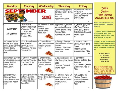 DJHS Lunch Menu September 2016.pdf | Schools | deltawindonline.com