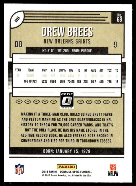 Donruss Optic Drew Brees New Orleans Saints Ebay