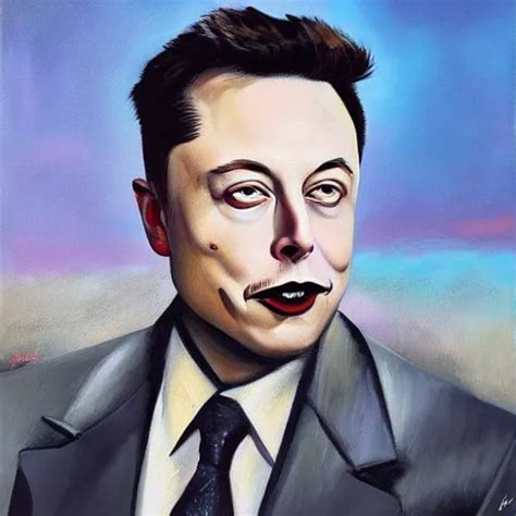 Surrealist Portrait Painting Of Elon Musk Futuristic Stable