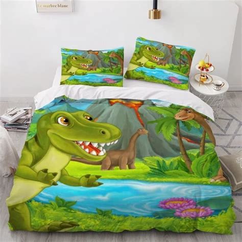 140x200cm Parure De Lit Enfant Dinosaure De Dessin Animé Housse De