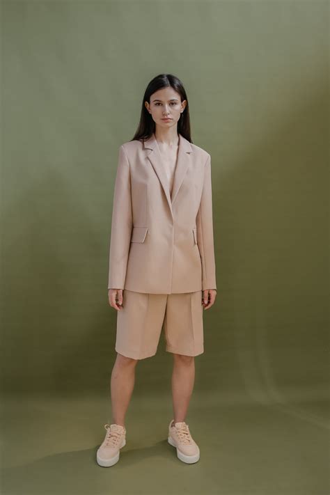 Suit With Bermuda Shorts And Jacket High Waist Shorts Beige Etsy