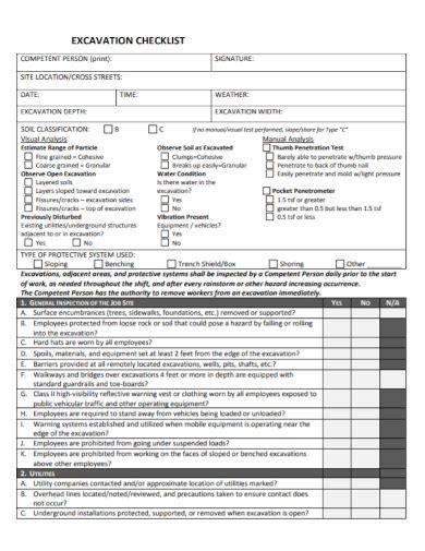 Free Excavation Checklist Samples Safety Inspection Daily