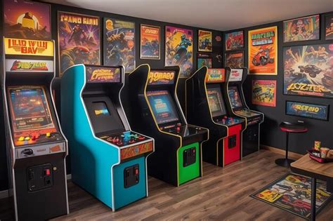 Jogos De Arcade Antigos - Sala de jogos retrô com máquinas de arcade vintage e cartazes de jogos ...