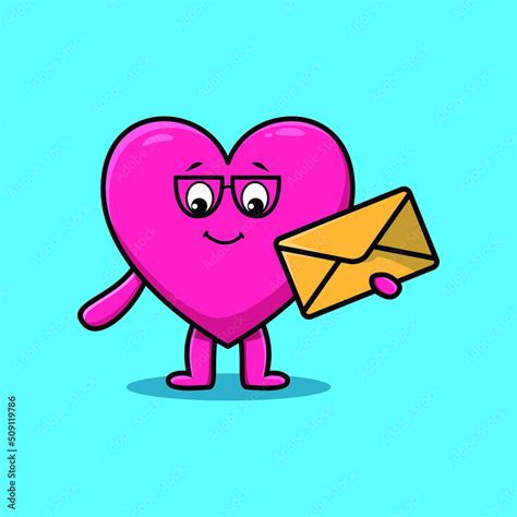 Vetor De Cute Cartoon Lovely Heart Holding Envelope With Cartoon Vector