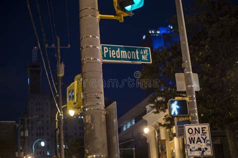 Traffic Signs at Night Downtown Atlanta Georgia Piedmont Ave Editorial ...