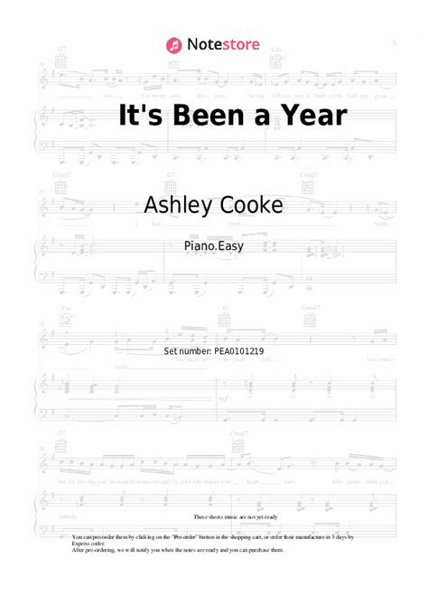 It S Been A Year Piano Sheet Music Easy Ashley Cooke In Note Store