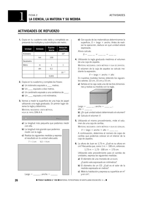 Actividades Fisica Y Qu Mica Eso La Ciencia La Maeria Y Su Medida