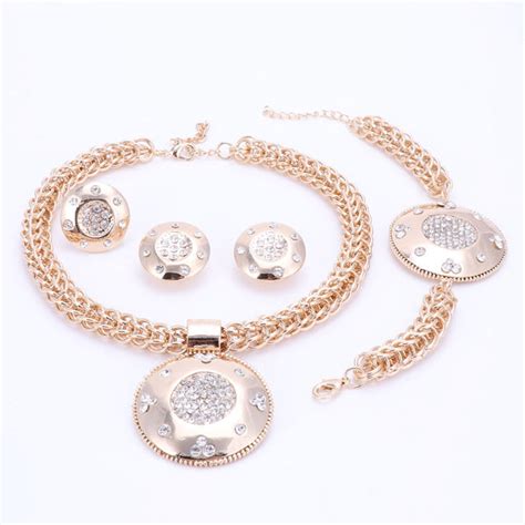 Gold Plated Crystal Necklace Bracelet Earrings And Ring Wedding Jewelr Innovato Design