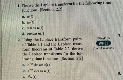 Derive The Laplace Transform For The Following Chegg