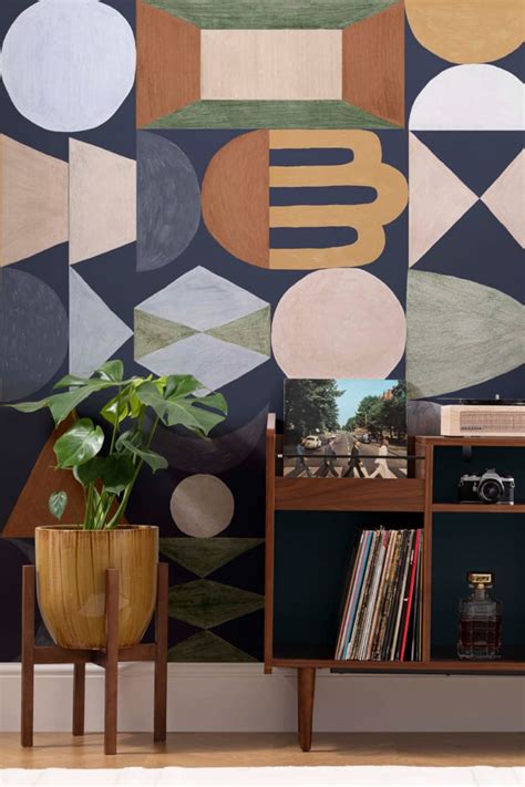 Retro Geometric Totem Shapes Wallpaper Mural Hovia