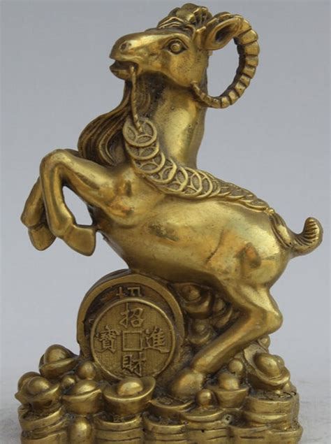 6 Chinese Folk Brass Fengshui Zodiac Year Sheep Wealth Yuanbao Money