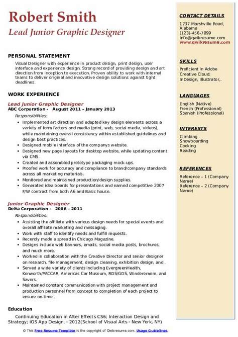 Junior Graphic Designer Resume Samples | QwikResume