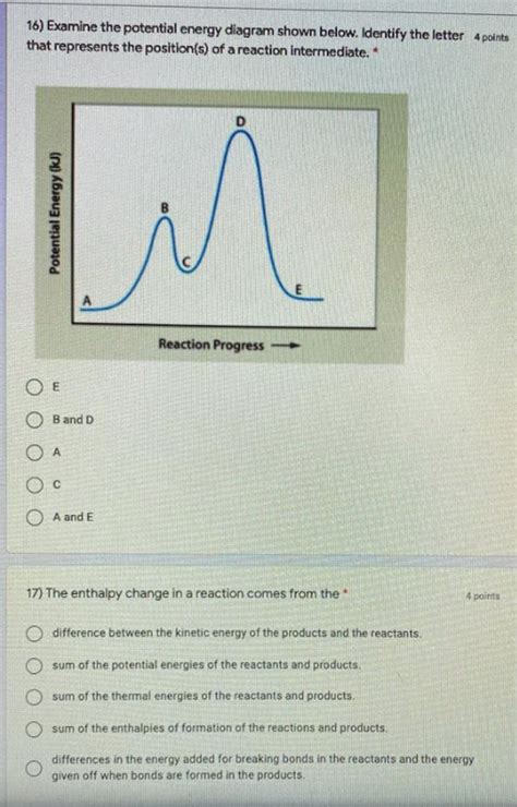 Solved 16 Examine The Potential Energy Diagram Shown Below