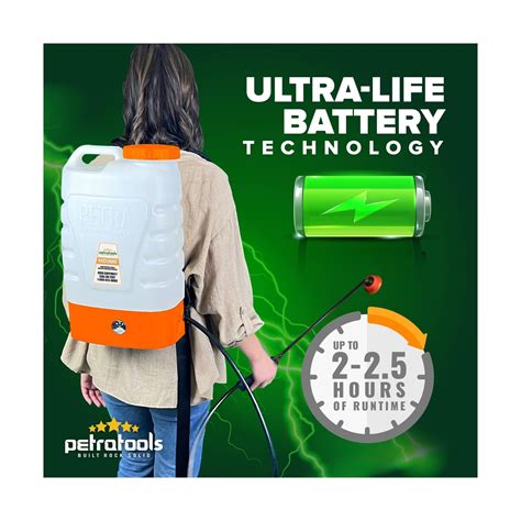 PetraTools 3 Gallon Battery Powered Backpack Sprayer Extended Spray