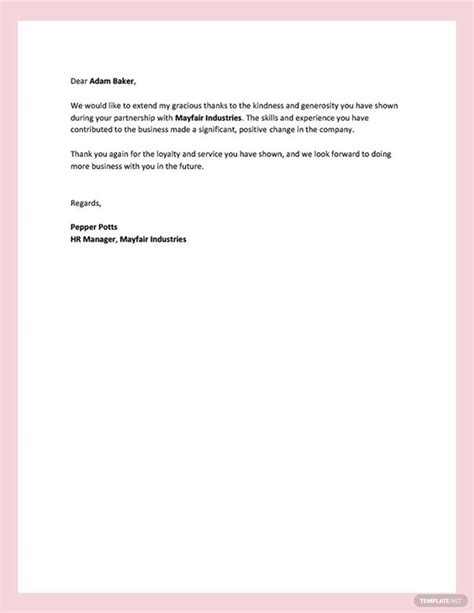 Formal Business Thank You Letter Format Pdf