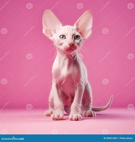 Anthropomorphic Kitten Pink Naked Cat Pink Background Generative AI Stock Illustration