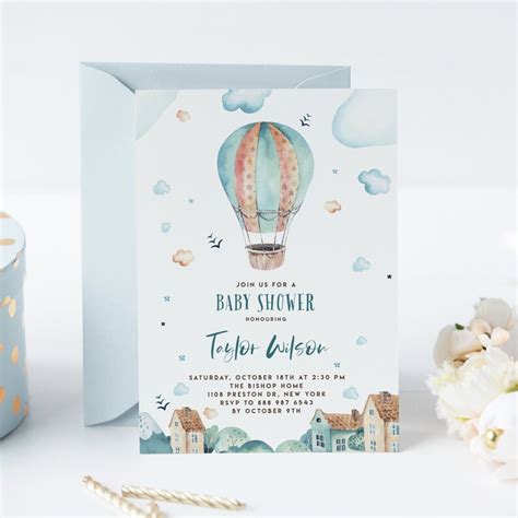 Printable Hot Air Balloon Baby Shower Invitation Template Etsy