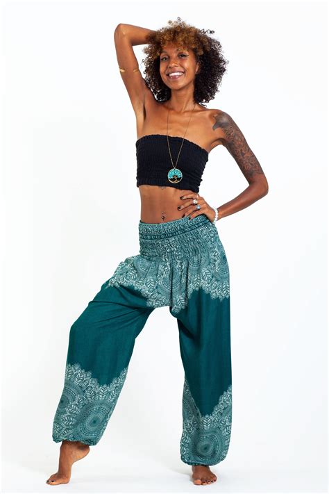 Floral Mandalas Womens Harem Pants In Teal