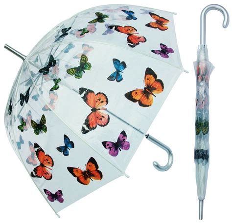 6 Units Of 46 Auto Open Clear Dome Umbrellas With Butterfly Print