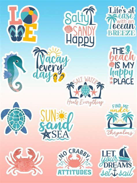 Beach Sticker Printable Stickers Beach Sticker Bundle Etsy Uk In 2023