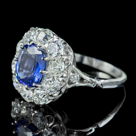 Edwardian Style Sapphire Diamond Cluster Ring 325ct Sapphire Antique