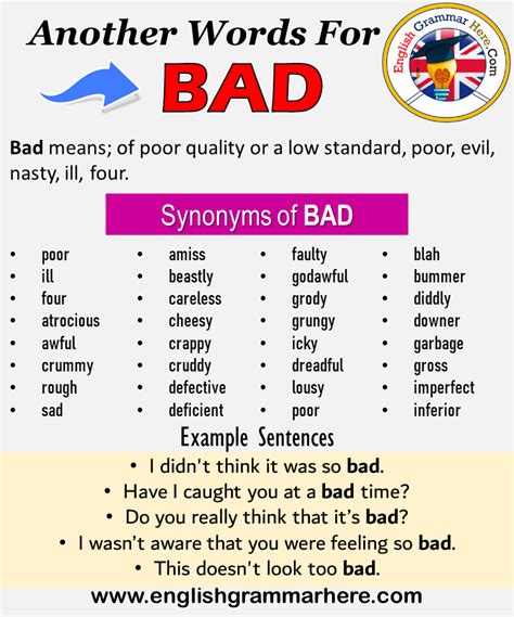 Another Word For Bad What Is Another Synonym Word For Bad English