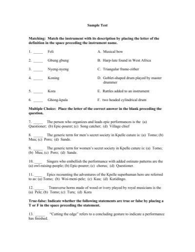 Sample Test Matching Match The Instrument With Its Description By