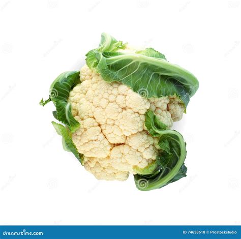 Coliflor Madura Fresca Con Las Hojas Del Verde Aisladas En Blanco Foto