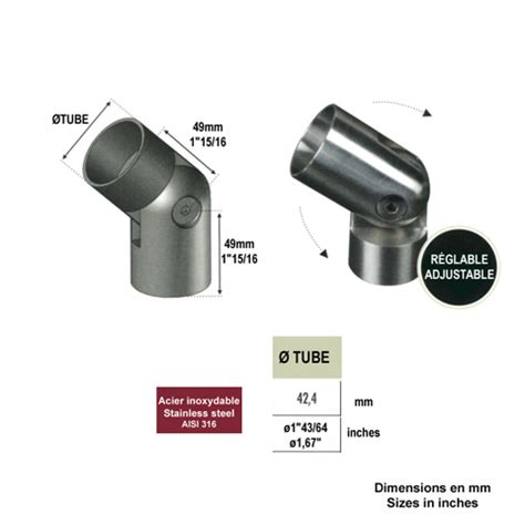 Connecteur orientable Ø42 4mm INOX316 pour rampes en bois Connecteur