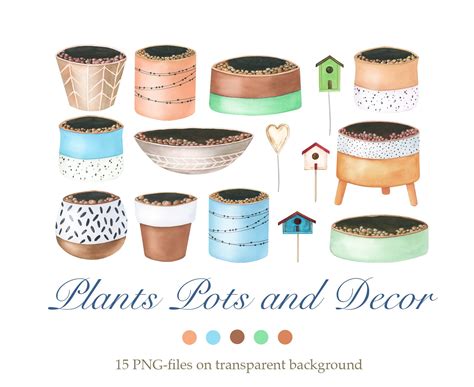 Watercolor Flower Pots And Decor Clipart Flower Pots Clipart Etsy