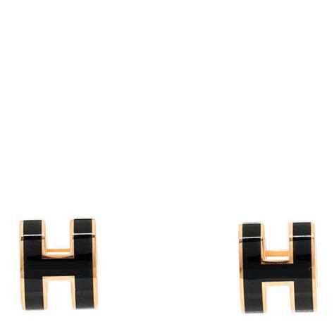 Hermes Gold Lacquered Mini Pop H Earrings Black 1112685 Fashionphile