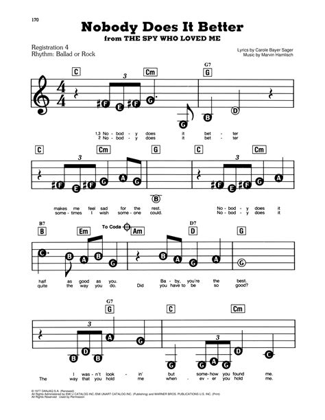 Nobody Does It Better By Carly Simon Sheet Music For E Z Play Today At