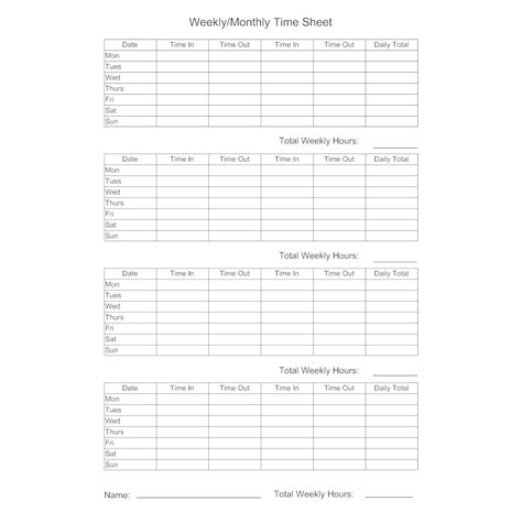 Timesheet Template | Timesheet template, Time sheet printable, Templates