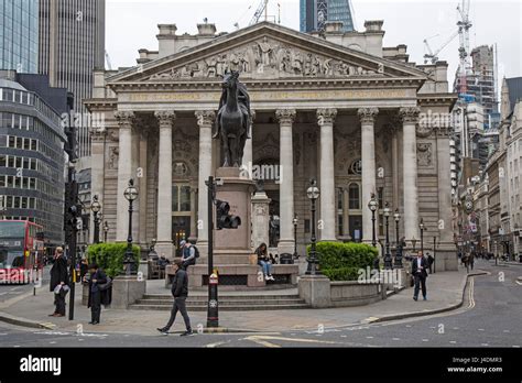 The Royal Exchange In London With The Statue Of The Duke Of Wellington