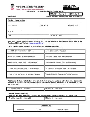 Fillable Online Niu Meal Plan Change Form Niu Fax Email Print Pdffiller