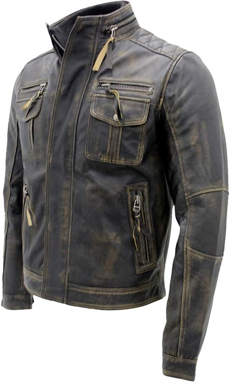 Hifacon Brando Veste De Moto Classique En Cuir Vieilli Pour Homme Amazon Fr Vêtements Et