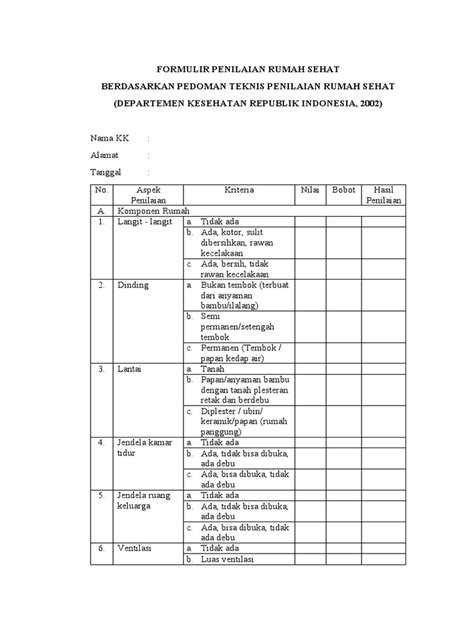 Formulir Penilaian Rumah Sehat Pdf