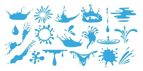 Water splashes collection in a flat design. Set of water splash.Blue ...