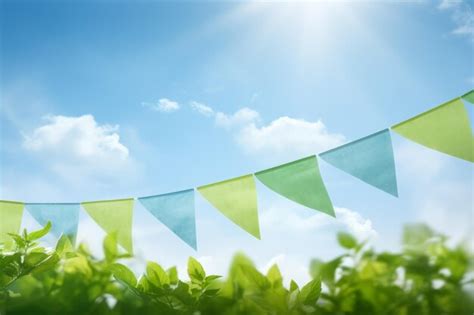 Premium Photo Blue And Green Banner Hangs In Sky