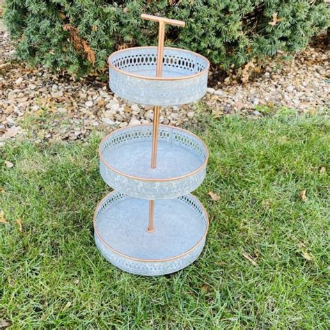 3 Tiered Farmhouse Galvanized Metal Server Tray With Gold Handle 5 Something Borrowed Kc