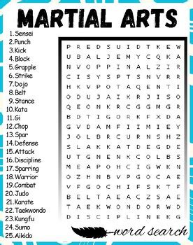 Martial Arts Word Search Puzzle Martial Arts Word Search Activities