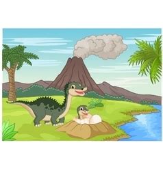 Cartoon Happy Mother And Baby Dinosaur Hatching Vector Image