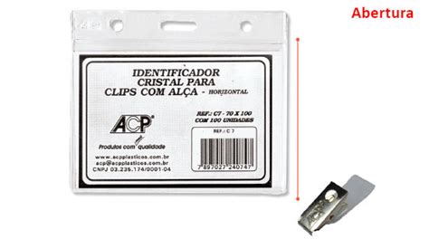 Produto Crachá Identificador Completo Horizontal Clips E Alça