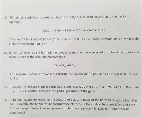 Solved Points Iron Ii Can Be Oxidized By An Acidic Chegg