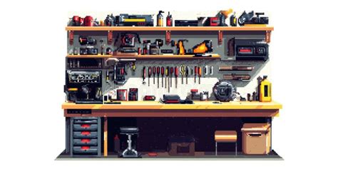 workshop tools  shelf display isolated  transparent background